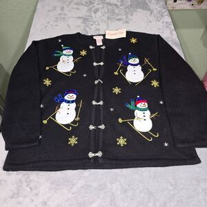 Crystal Kobe Frosty Snowman Winter Christmas Ski Sweater Ugly Size XL